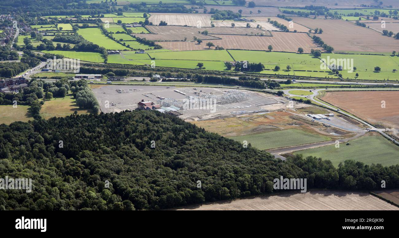aerial view of the Scotch Corner Designer Village under cosntruction near the A1(M) junction with the A66 road, Richmond, North Yorkshire Stock Photo