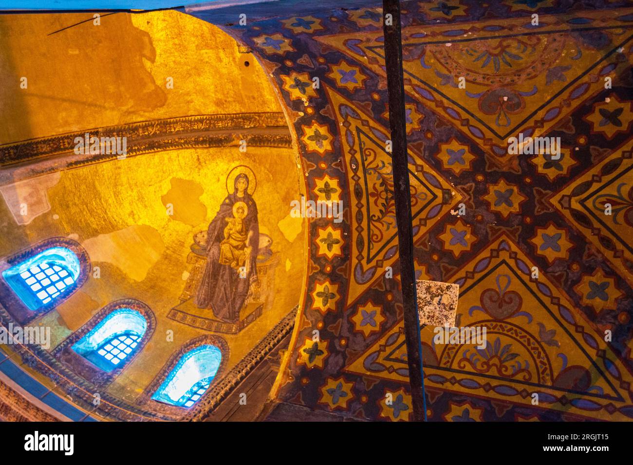 Byzantine ceiling and apse golden mosaics of the Virgin Mary, mother of