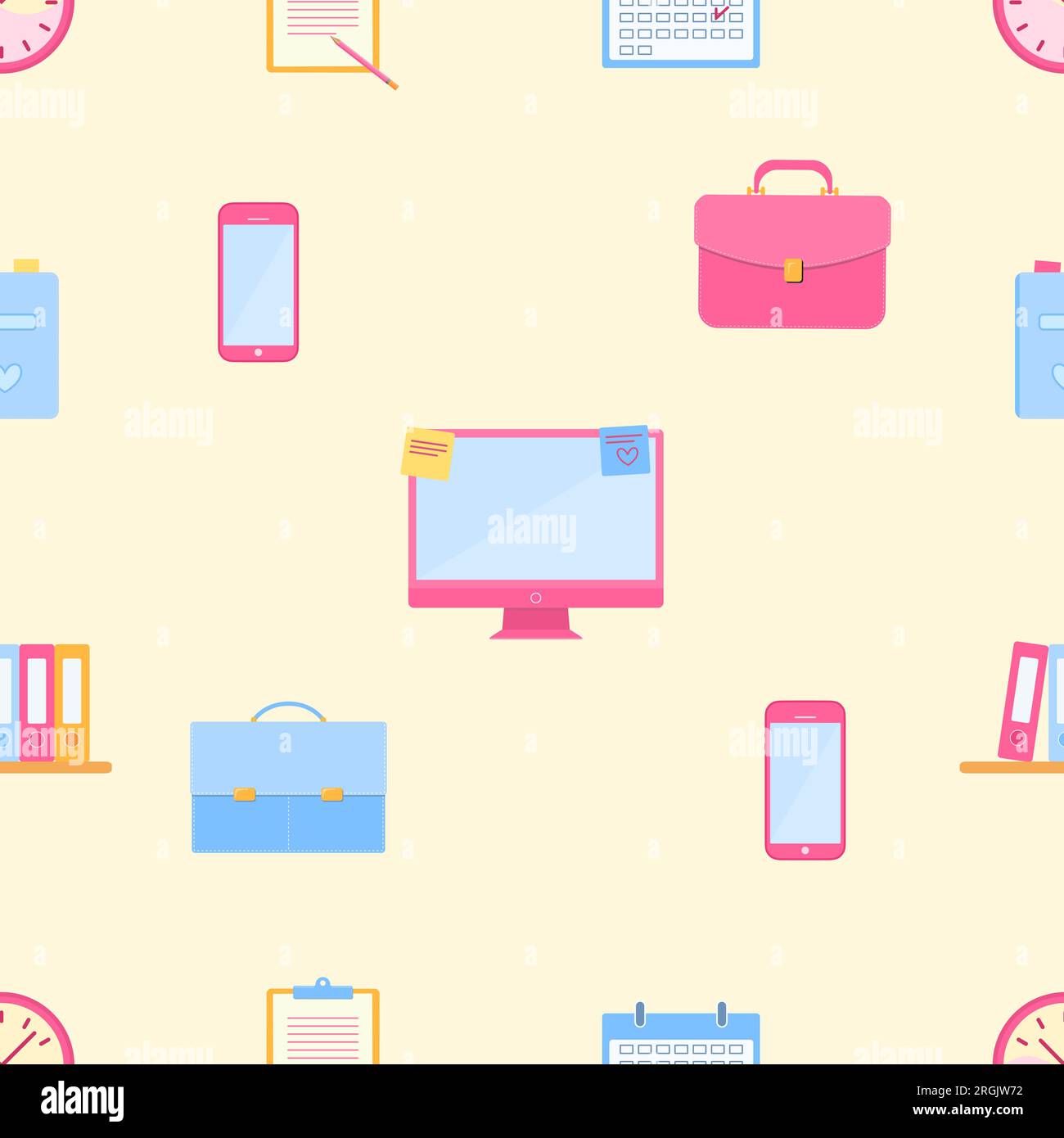 Seamless pattern with office accessories. Business concept Stock Vector