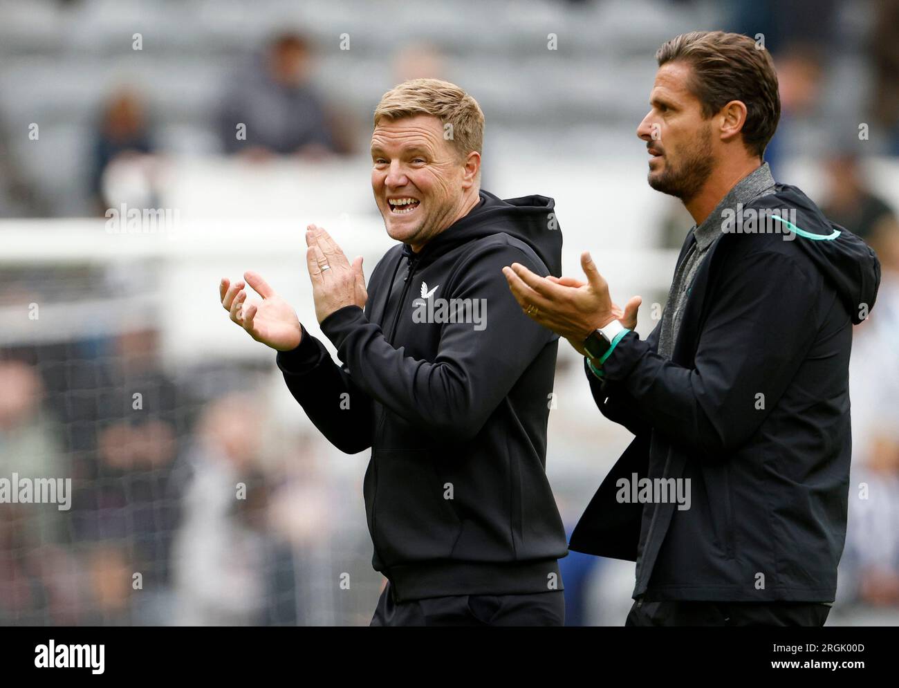 Newcastle United's manager Eddie Howe (L) with Assistant manager Jason ...