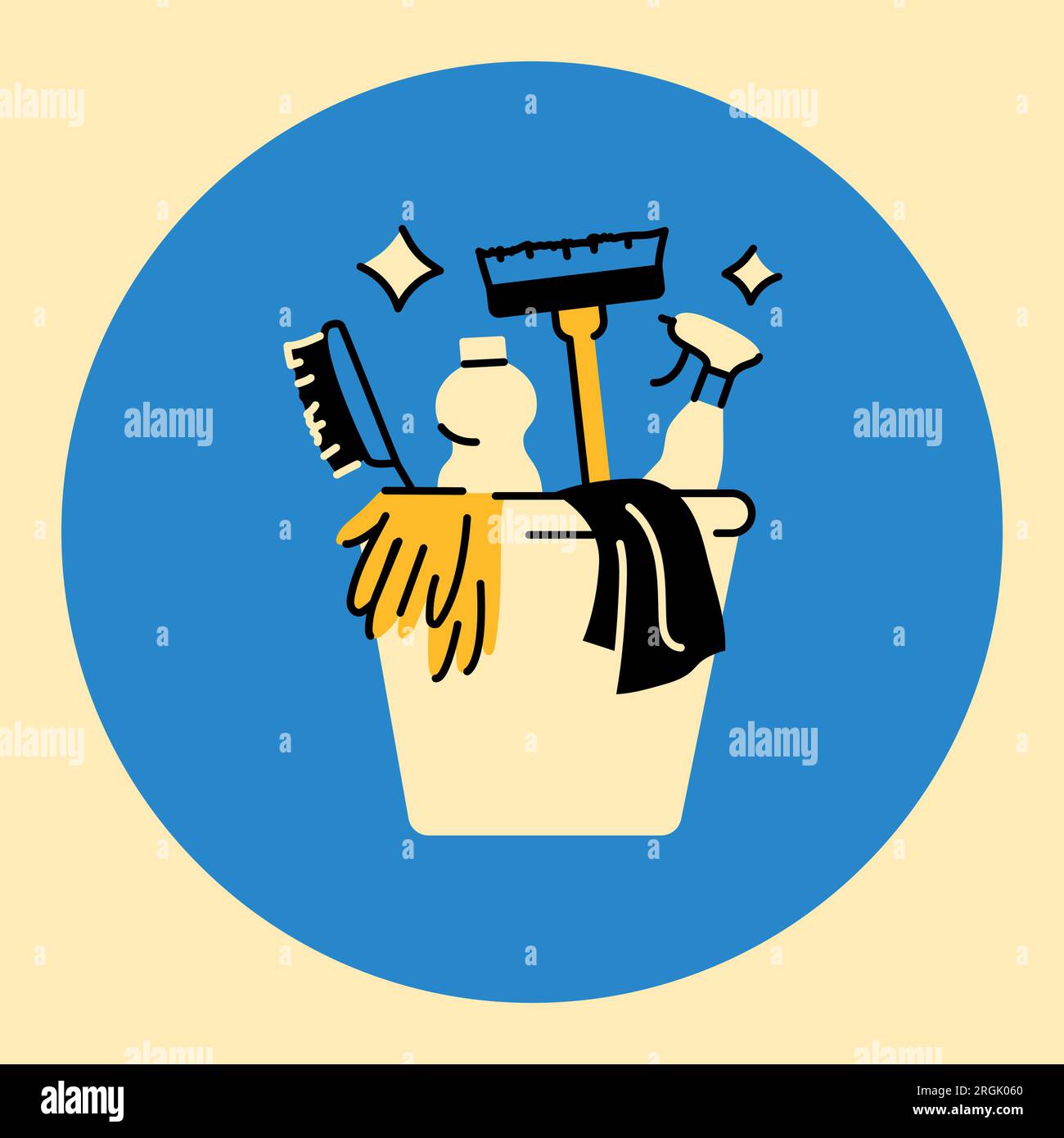 Bucket with cleaning supplies black line icon. Cleaning company