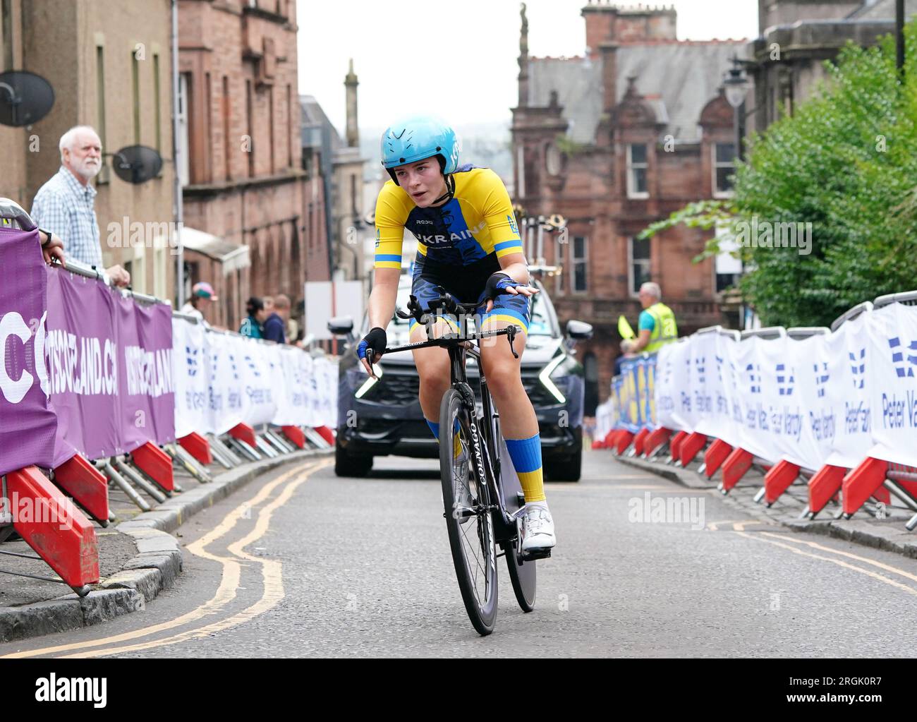 Ukraine's Valeria Ponomarenko competes in the Women's Junior Individual Time Trial during day eight of the 2023 UCI Cycling World Championships in Stirling, Scotland. Picture date: Thursday August 10, 2023. Stock Photo