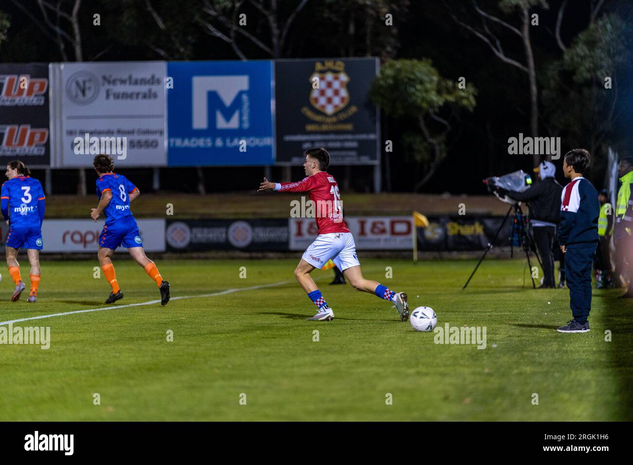 10 August,2023. Melbourne Knights Football Club, Victoria, Australia. Melbourne Knights vs Lions FC during the Australia Cup Round of 32 at Melbourne Knights Football Club, Sunshine North. Stock Photo