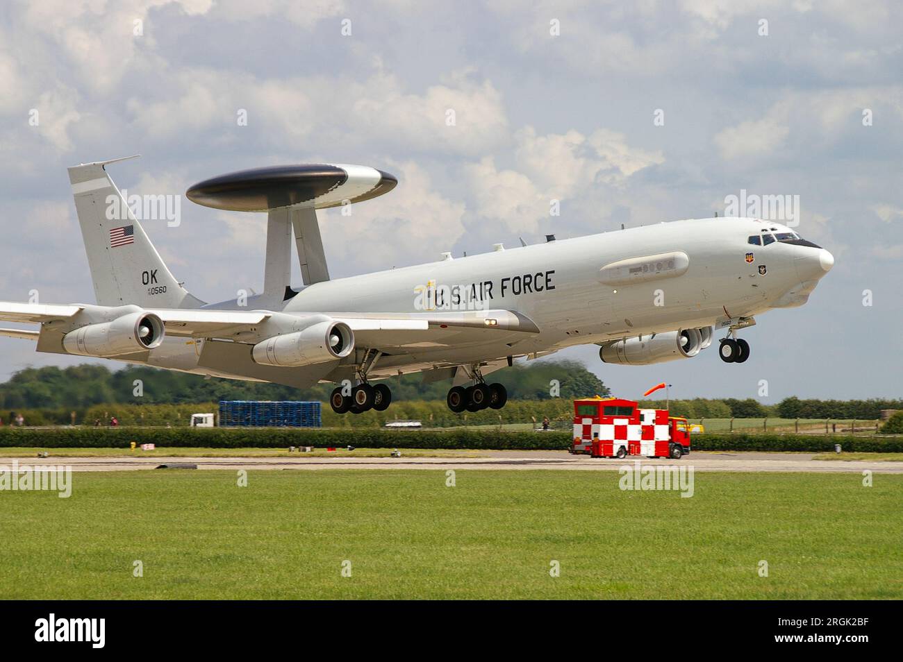 US Air Force Boeing E-3B Sentry AWACS plane landing at RAF Waddington ...