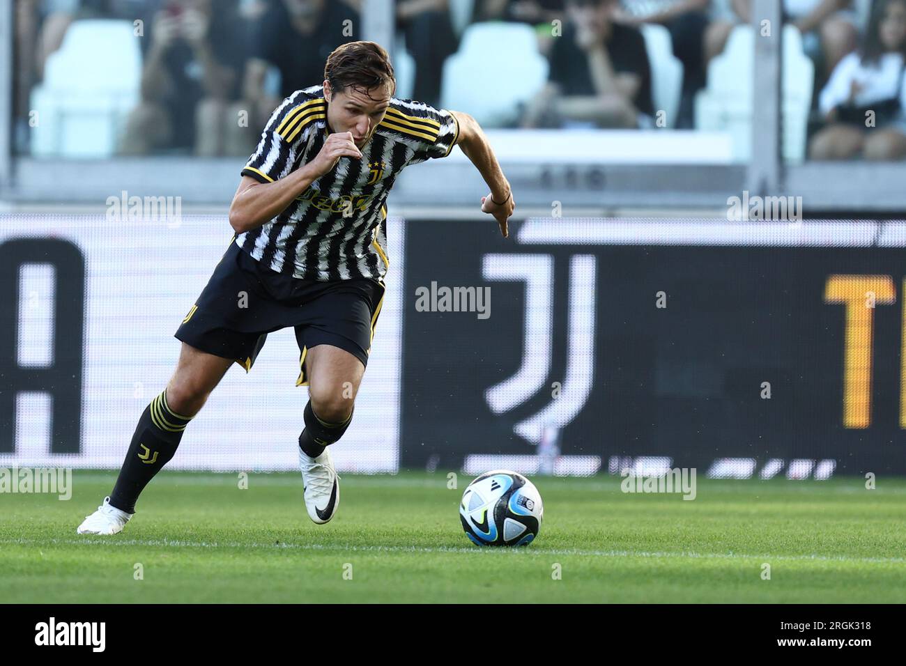 Turin, Italy. 09th Aug, 2023. Fabio Miretti of Juventus during the  pre-season test match between Juventus Fc and Juventus NextGen U23 on 09  August 2023 at Juventus Stadium, Turin, taly. Photo Nderim