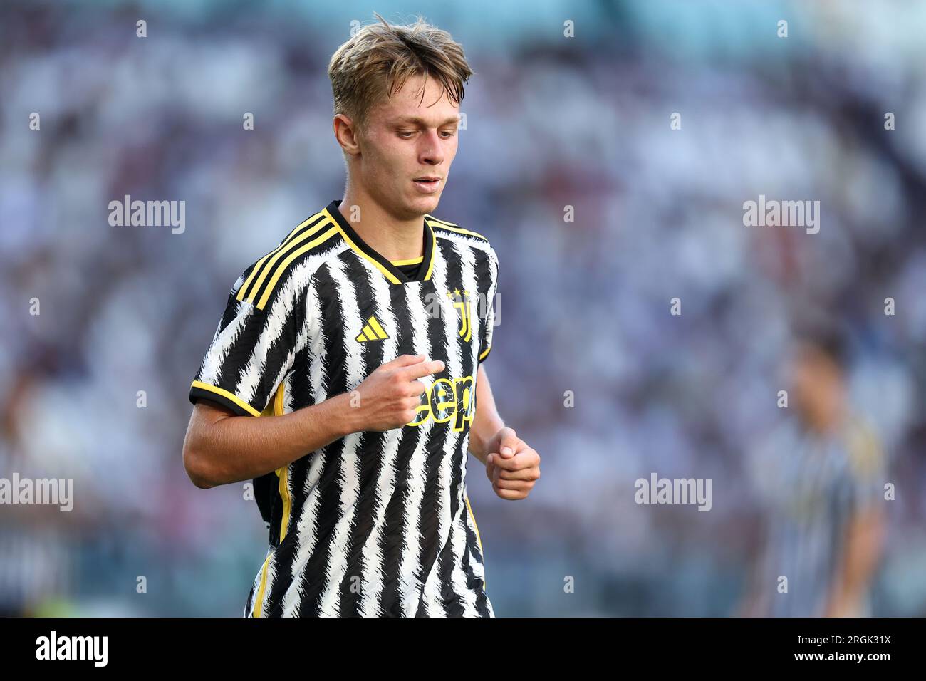 Turin, Italy. 09th Aug, 2023. Fabio Miretti of Juventus during the  pre-season test match between Juventus Fc and Juventus NextGen U23 on 09  August 2023 at Juventus Stadium, Turin, taly. Photo Nderim