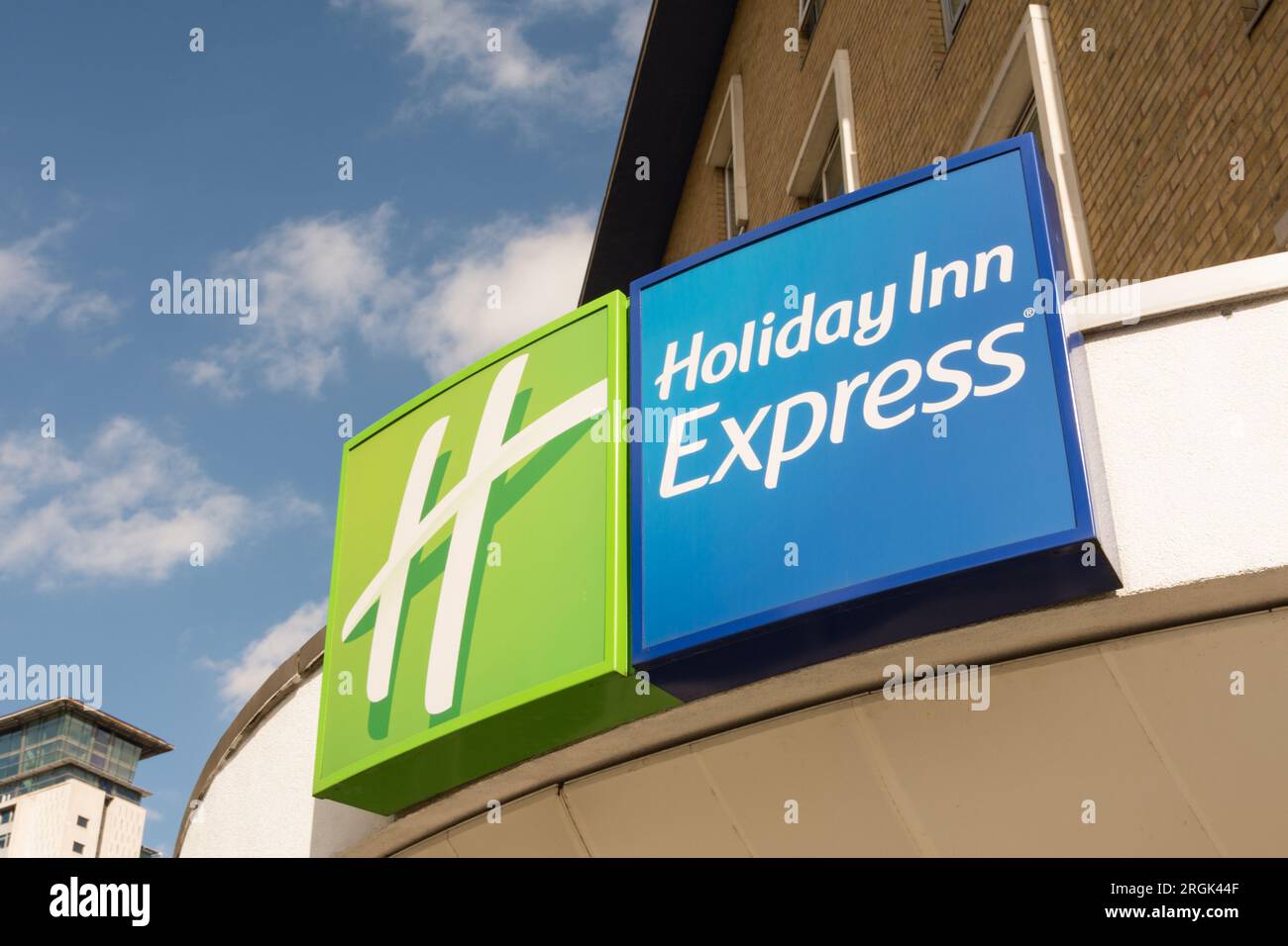 Closeup of Holiday Inn Express signage outside a Holiday Inn in Earl #39 s Closeup of Holiday Inn Express signage outside a Holiday Inn in Earl #39 s