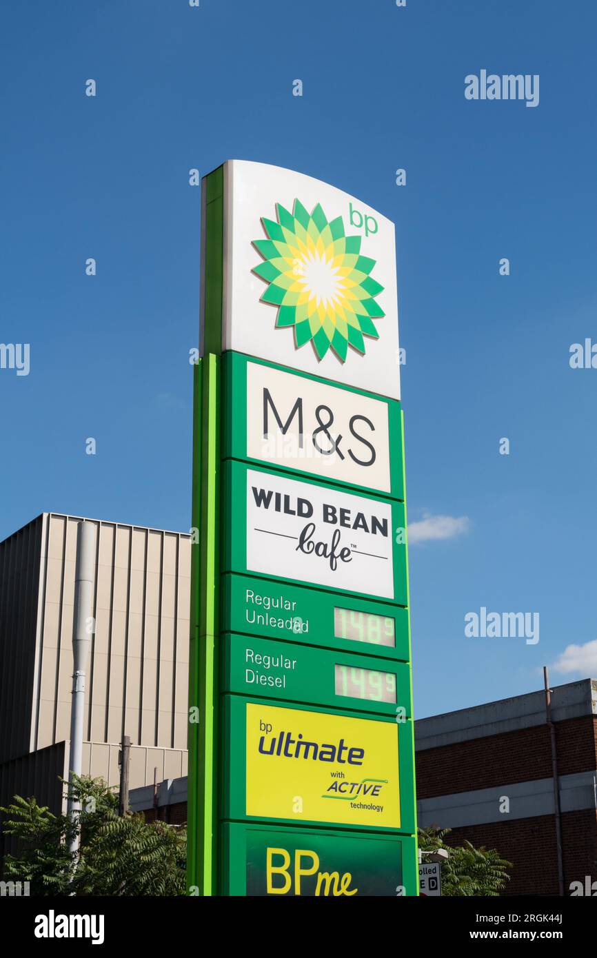 Bp Petrol Station Logo And Signage Outside A Petrol Forecourt In