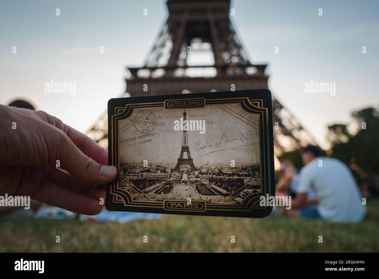 Joyful Display of Vintage Eiffel Tower Photo Stock Photo