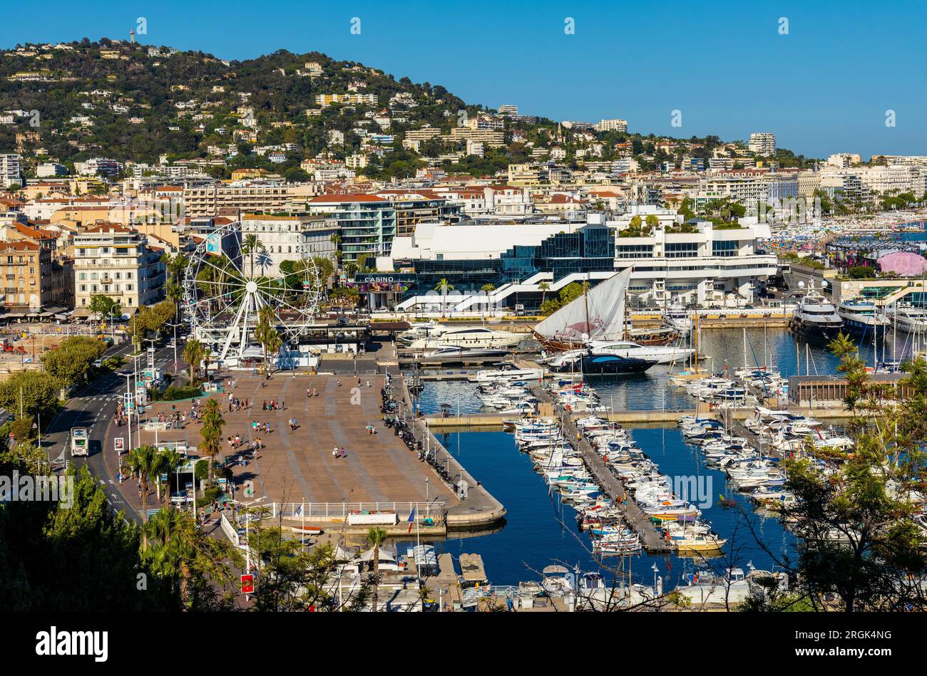 Cannes, France July 31, 2022 Cannes city center with yacht port and marina and film festival