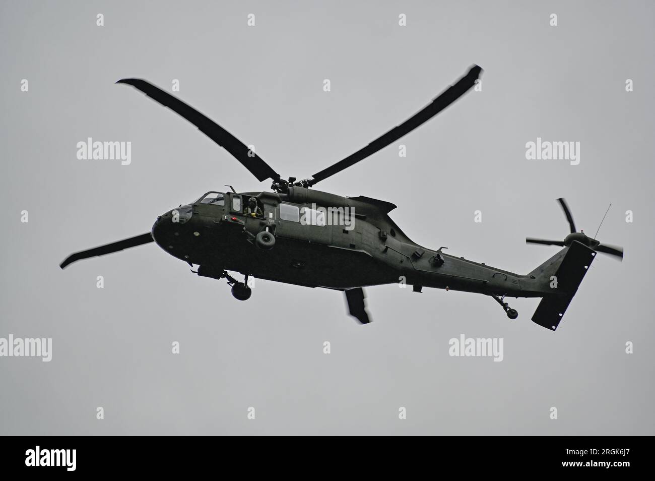 Sikorsky UH 60 Black Hawk in gray sky Orebro Sweden august 9 2023 Stock Photo