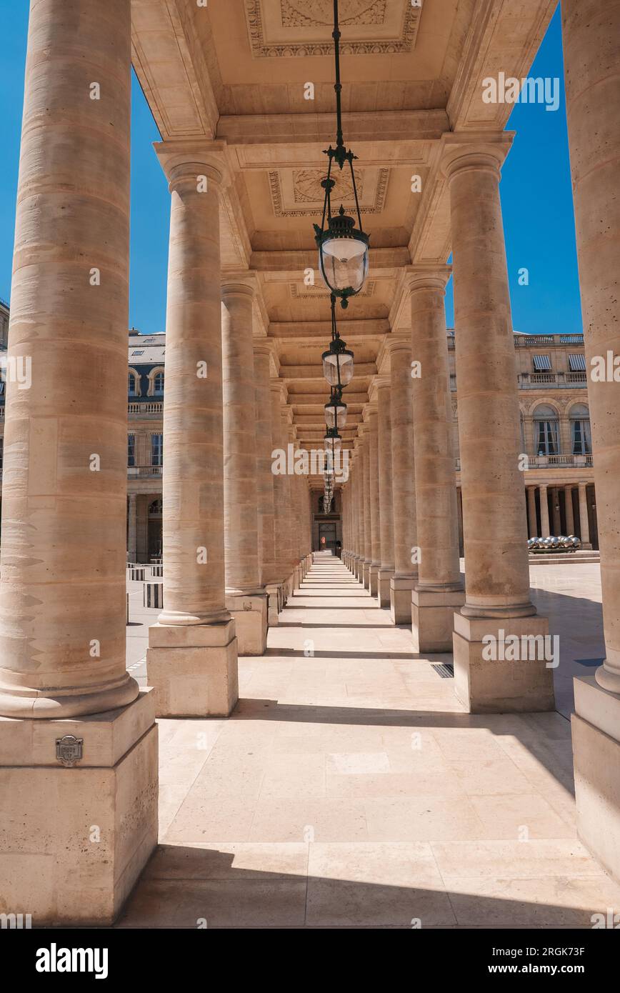 Neoclassical Walkway with Tan Columns Stock Photo