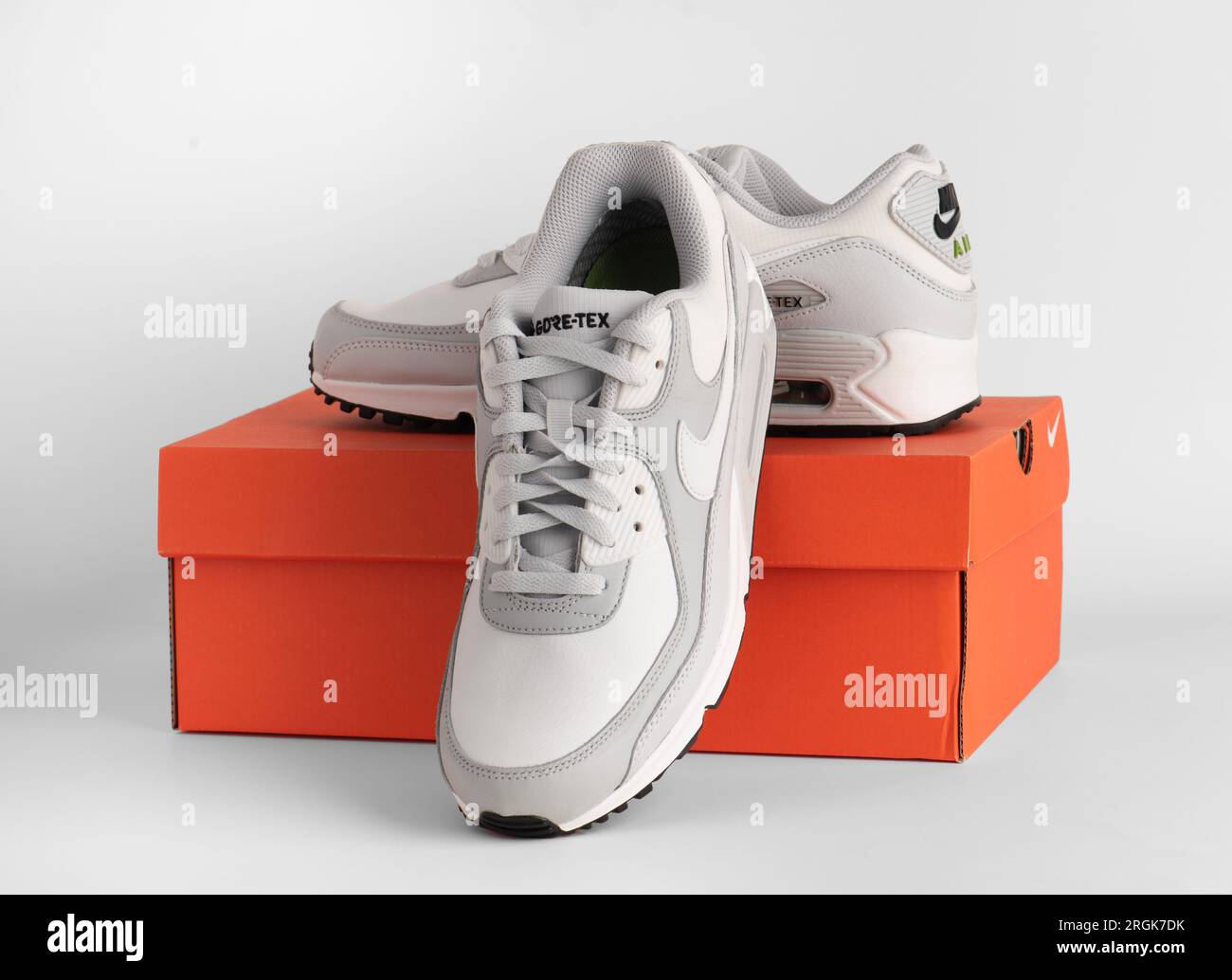 Istanbul, Turkey - April 12, 2023: Nike Air Max 90 GTX model shoes on white  background. White and Gray color GORE-TEX shoes Stock Photo - Alamy