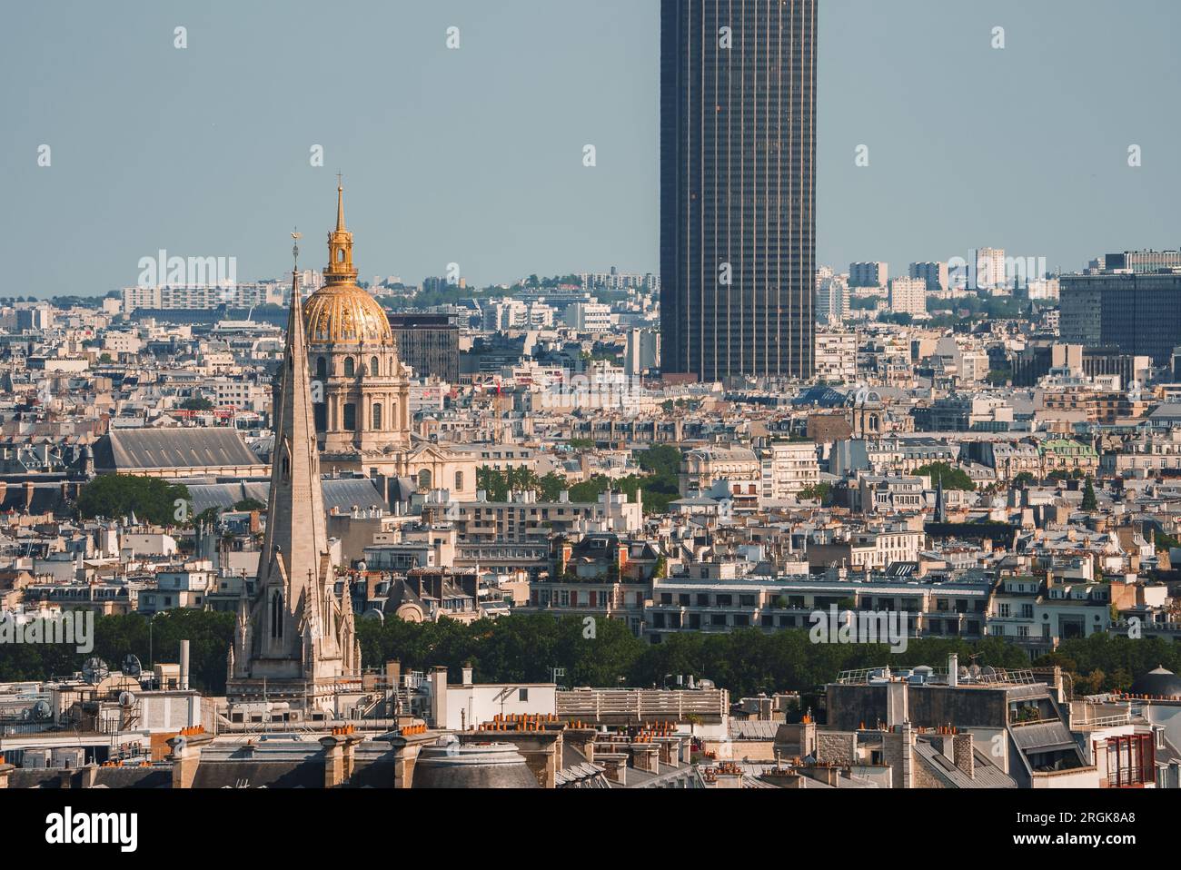 Sunny Paris Cityscape from Eiffel Tower Stock Photo