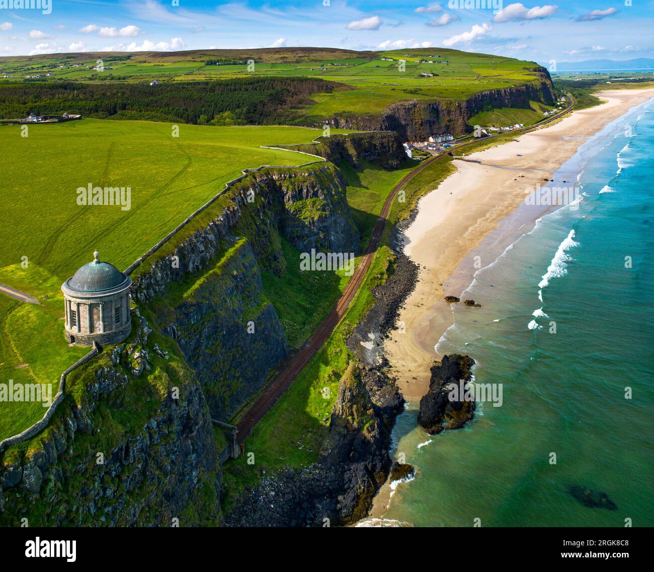 Aerial of the Mussenden Temple on the Downhill Estate, County ...