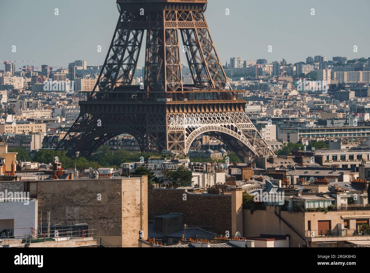 Eiffel Tower and Arc de Triomphe, Paris Daytime View Stock Photo