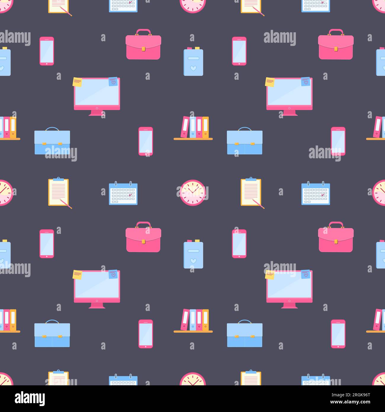 Seamless pattern with office accessories on dark background Stock Vector
