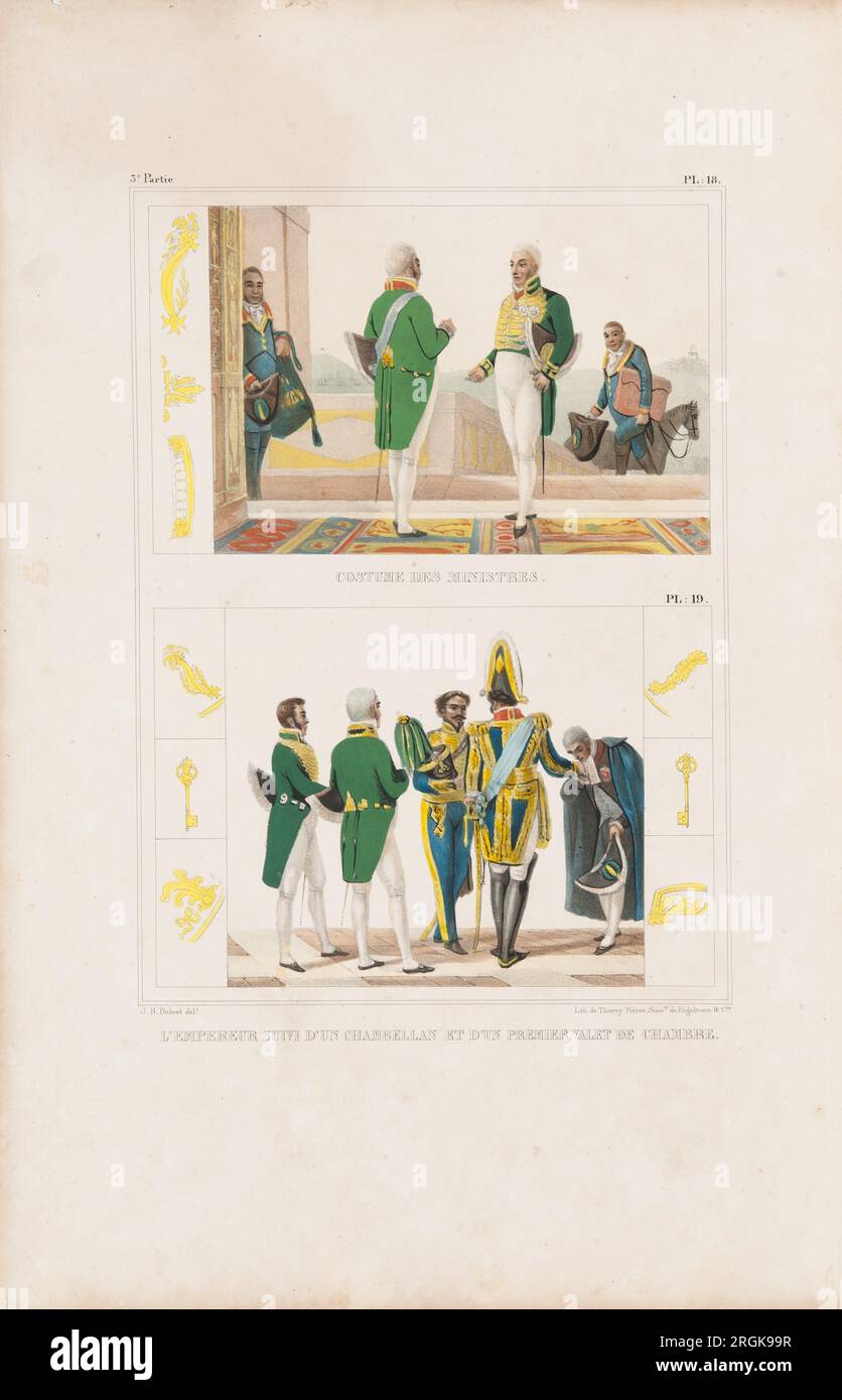 Costume des ministres - L´Empereur suivi d´un chambellan et d´un premier valet de chambre 1835 by Thierry Frères Stock Photo