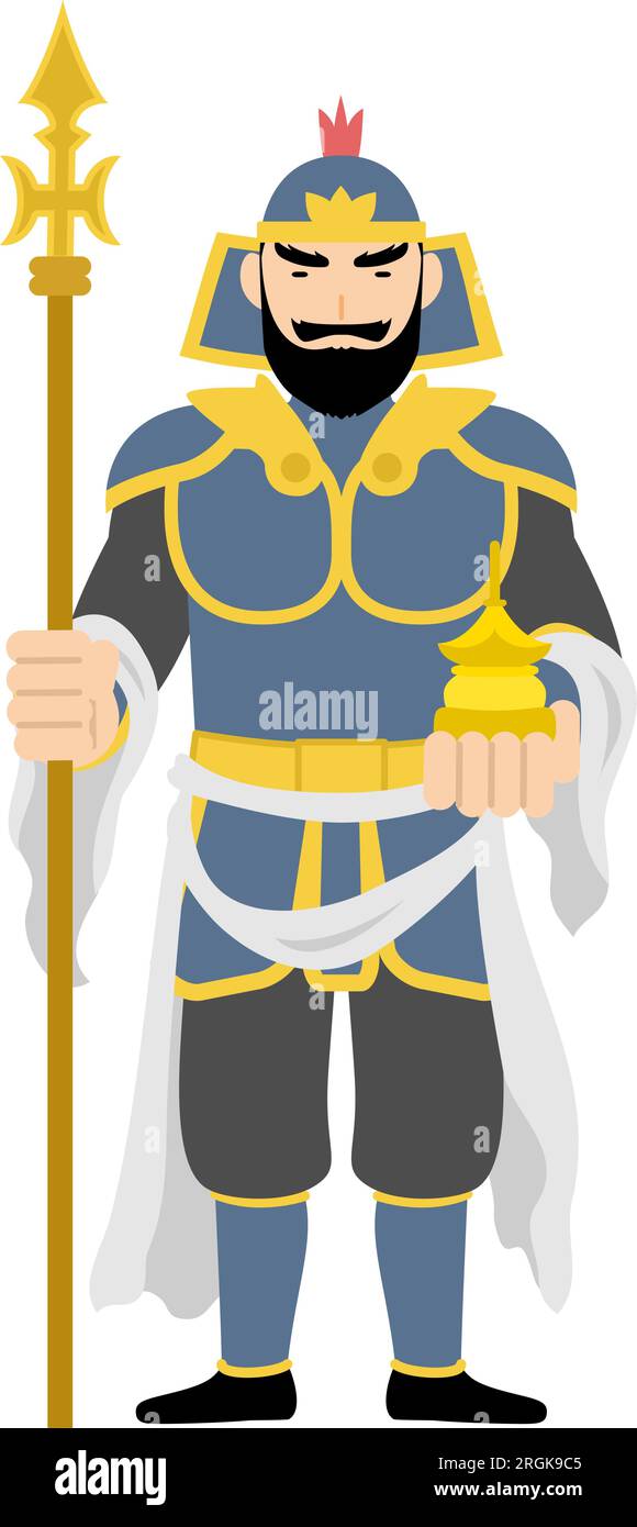 Cute and simple illustration of seven gods of good fortune Bishamonten, Vector Illustarion Stock