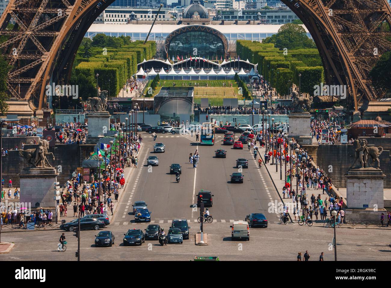 Sunny Summer Day at the Eiffel Tower, Paris Stock Photo