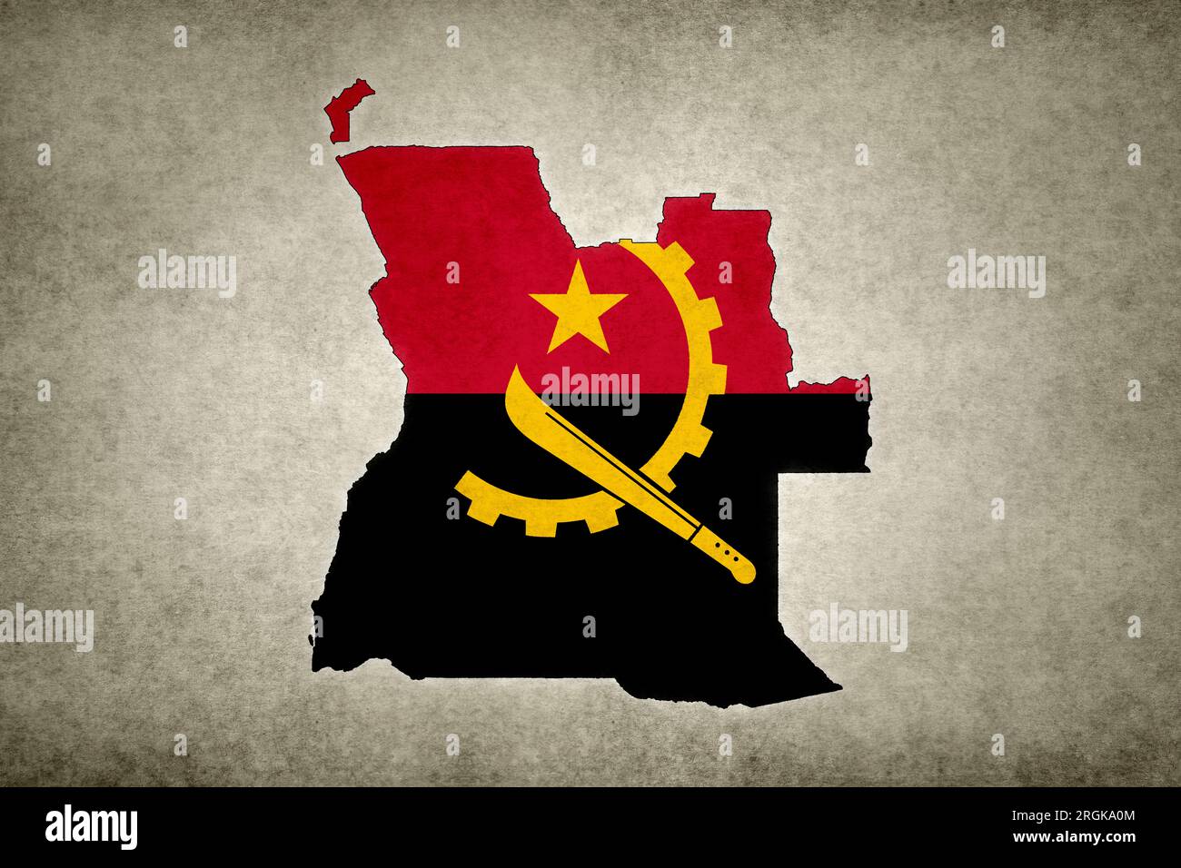 Grunge map of Angola with its flag printed within its border on an old ...