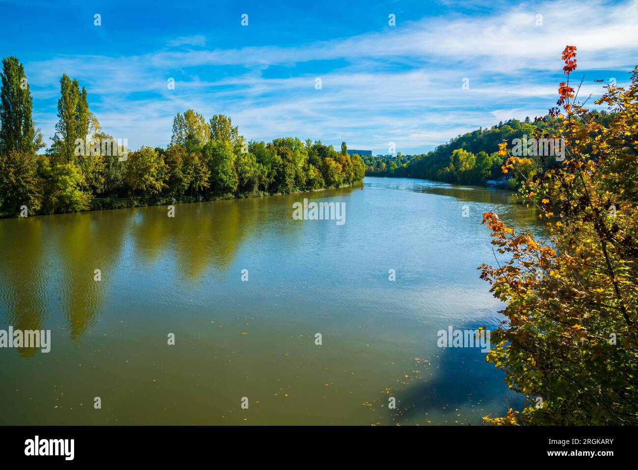 Germany, Stuttgart panorama view neckar river water beautiful autumn ...