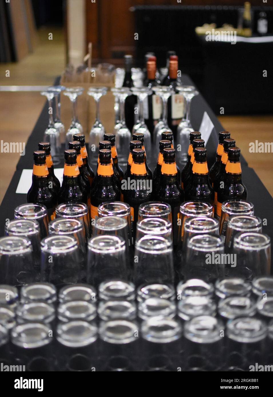 Drinks station set up for an event in Banbury Town Hall Stock Photo