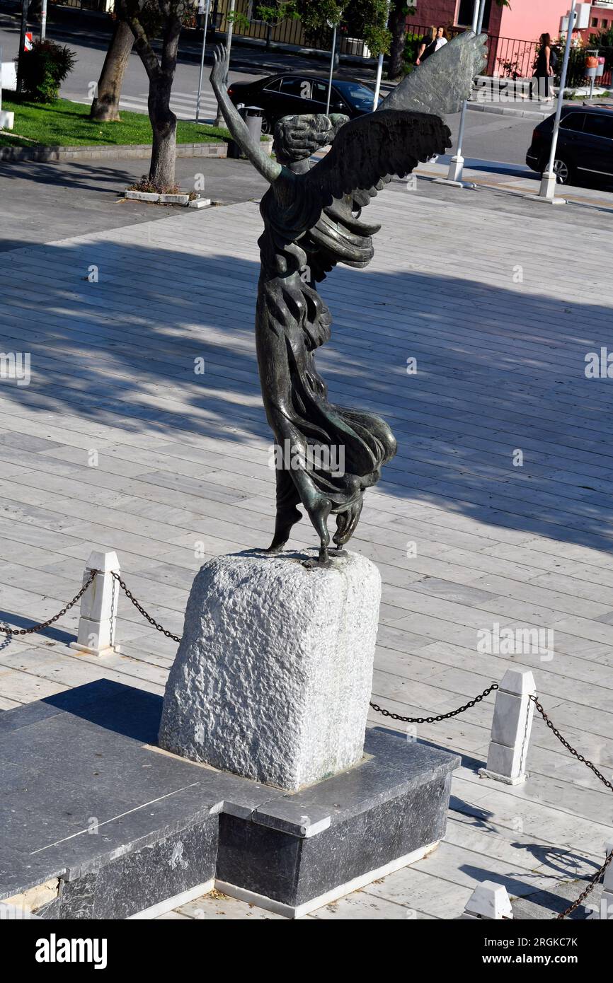 Kavala, Greece June 13, 2023 Statue of the goddess Nike in the city