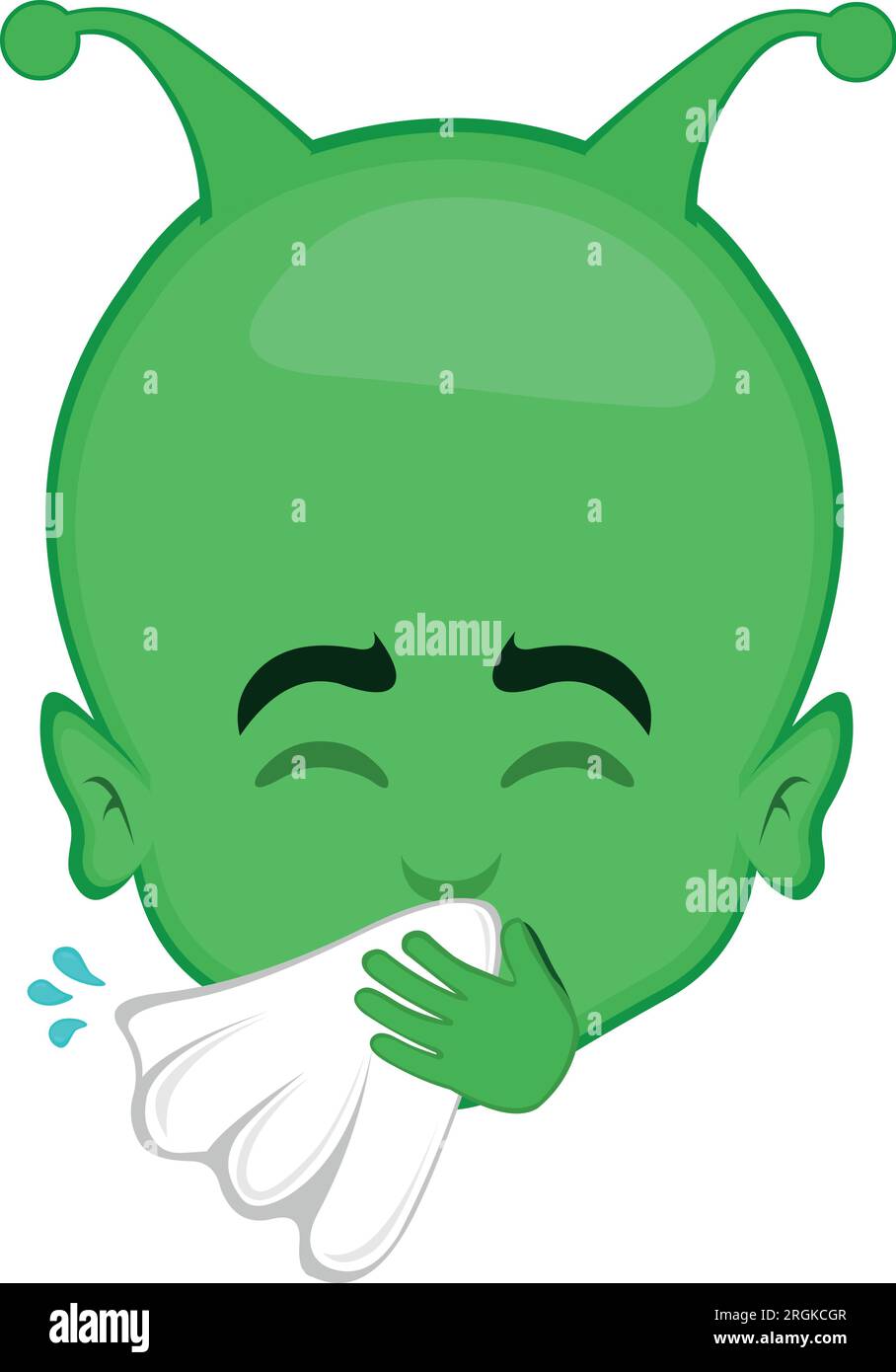 vector illustration face alien or extraterrestrial cartoon sneezing with a handkerchief on the nose Stock Vector