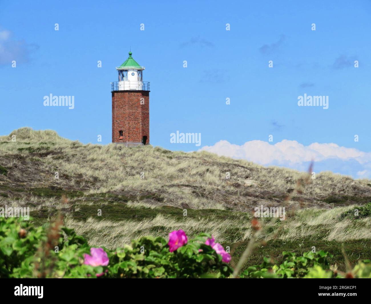 The octagonal cross mark light Rotes Kliff stands at the north end of the Roter Kliff northwest of Kampen on the island of Sylt Stock Photo