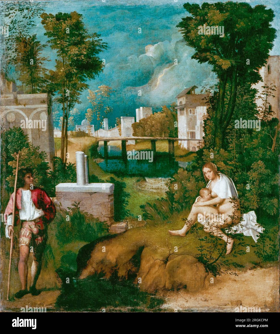 Giorgio Barbarelli da Castelfranco called Giorgione, The Tempest, painting in oil on canvas, circa 1505 Stock Photo