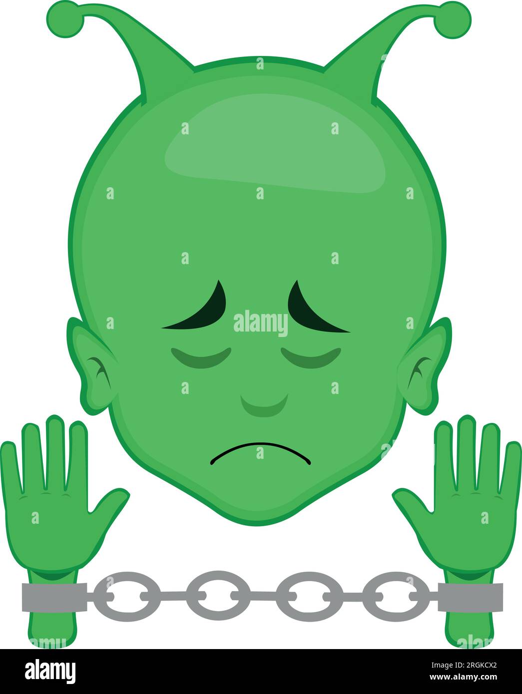 vector illustration face alien or extraterrestrial cartoon prisoner with chains in my hands Stock Vector