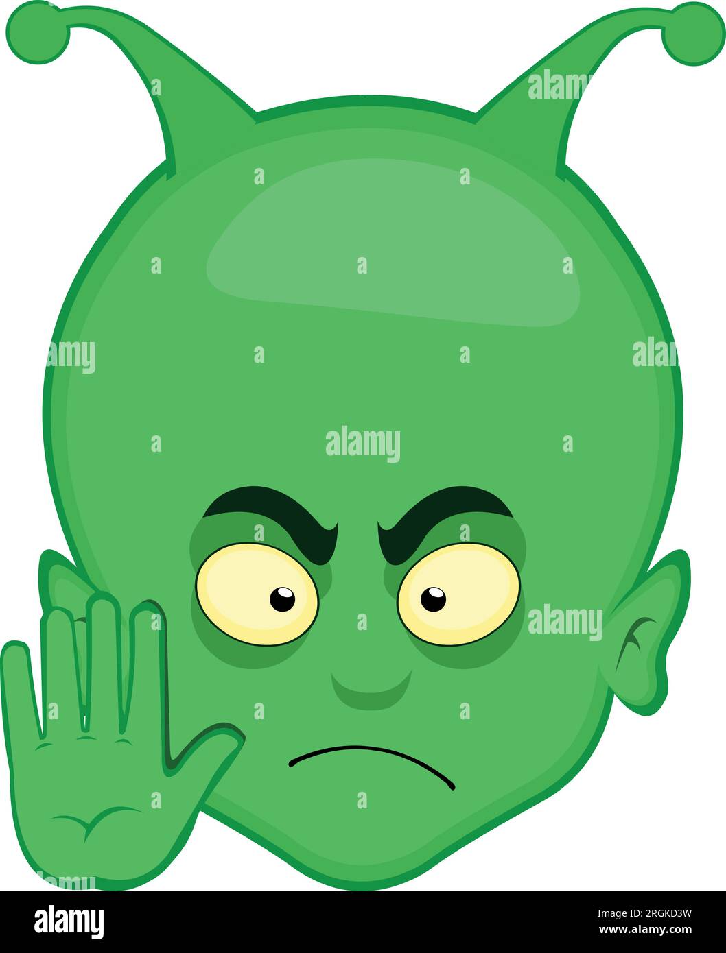 vector green alien et head cartoon hand stop gesture Stock Vector