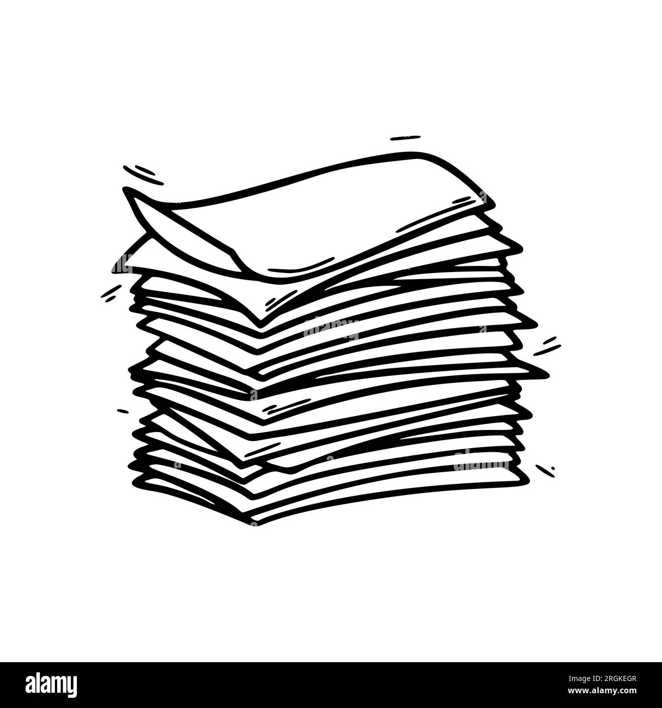 Stack of paper pages line art. Blank sheets. Hand drawn doodle vector illustration. Doodle paper heap. Contract document pile Stock Vector