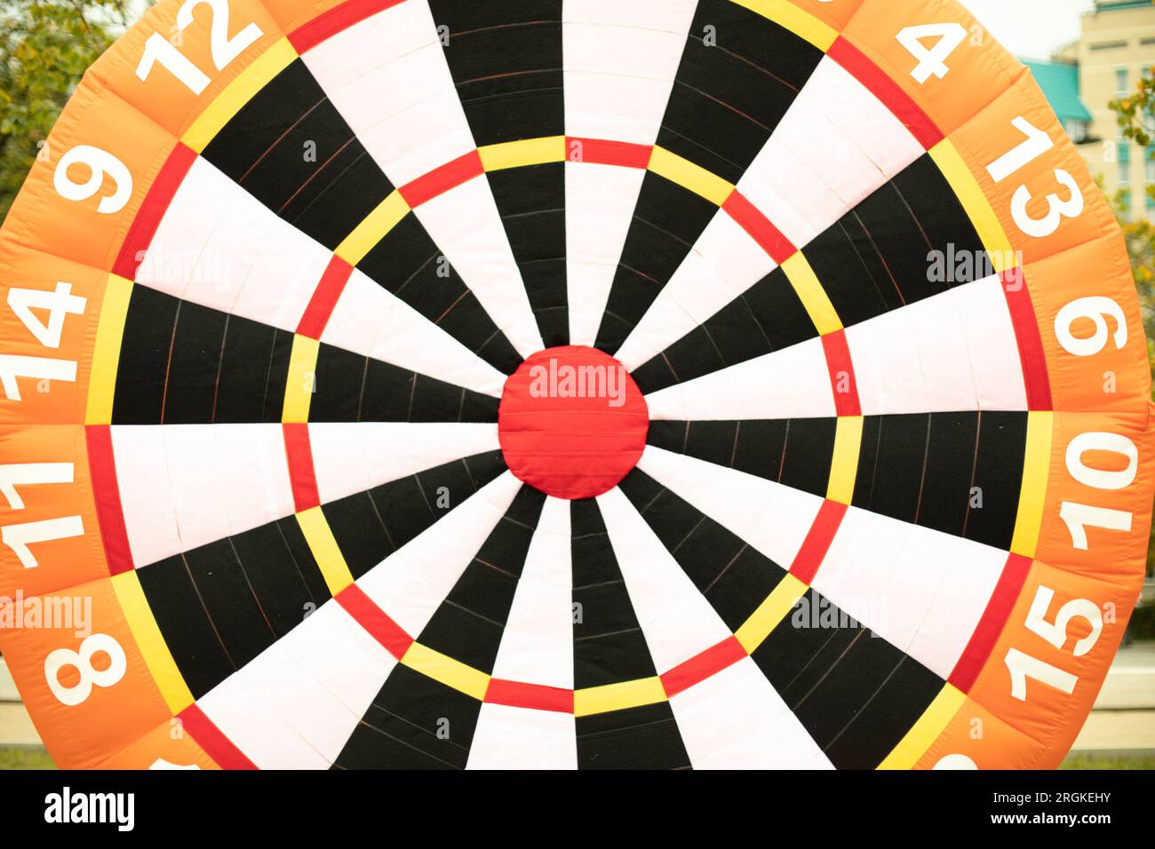 Big target. Inflatable game target. Goal in middle. Knocking out points. Tool for playing accurate throwing. Stock Photo