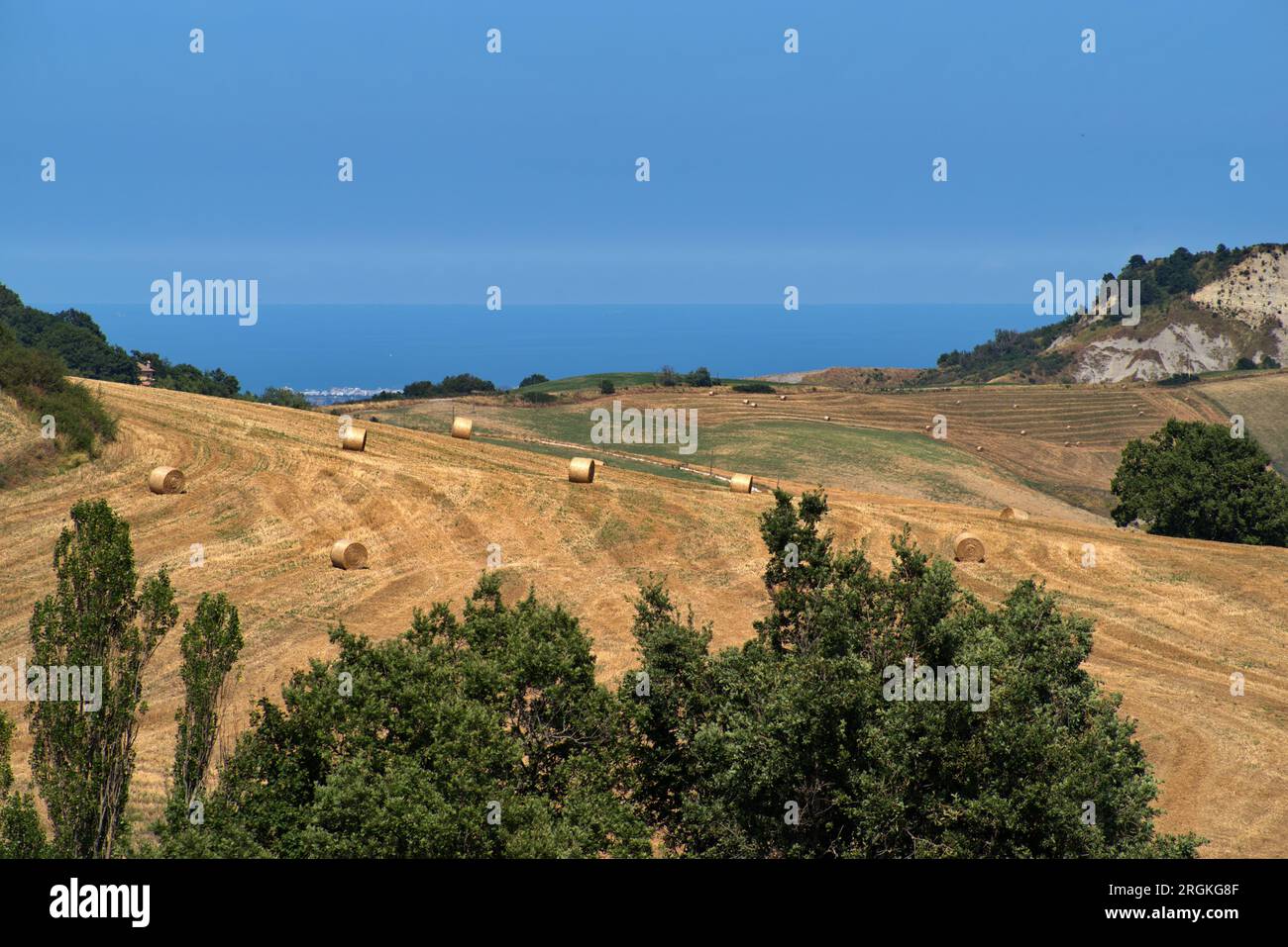 colline del Montefeltro in estate sullo sfondo del mare adriatico Stock Photo