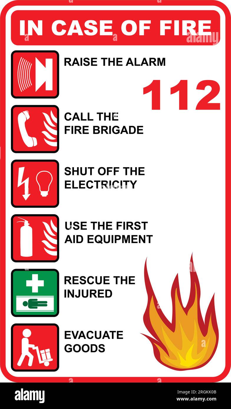 Steps to take in the event of a fire stock vector image art alamy
