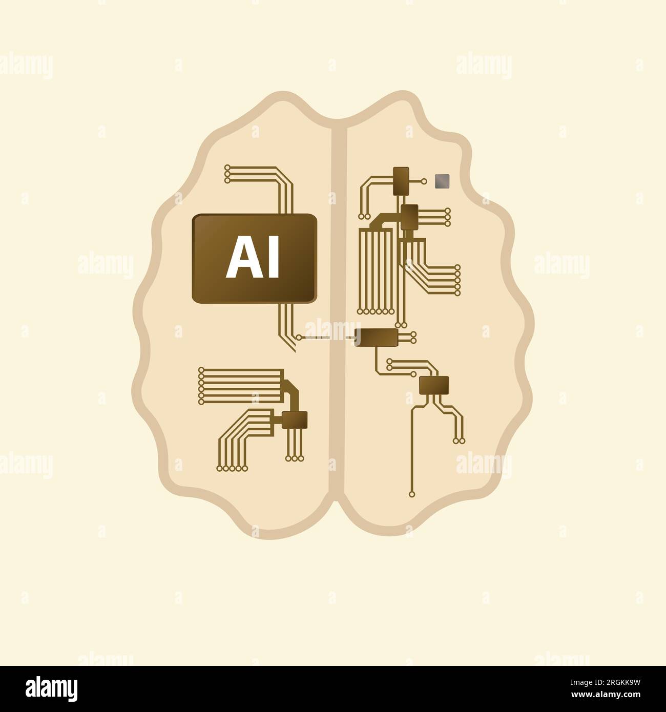 Brain with circuits and with the word AI, artificial intelligence concept Stock Vector