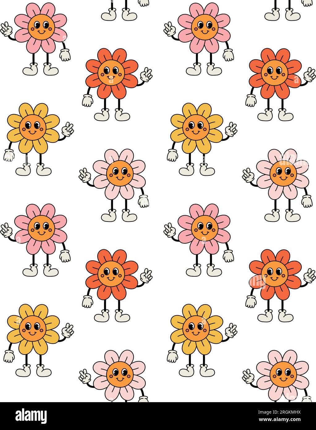 Vector seamless pattern of groovy cartoon flower Stock Vector Image ...