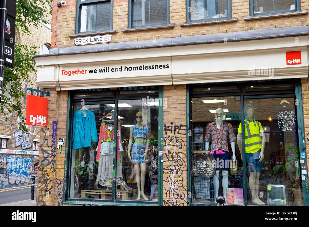 Brick Lane retro vintage clothing shop CRISIS 'Together we will end