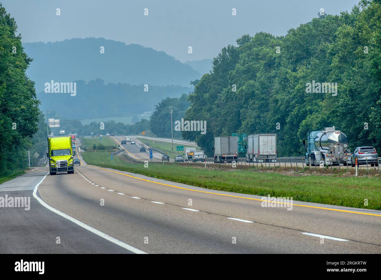 Horizontal shot of Tennessee interstate traffic with copy space at the