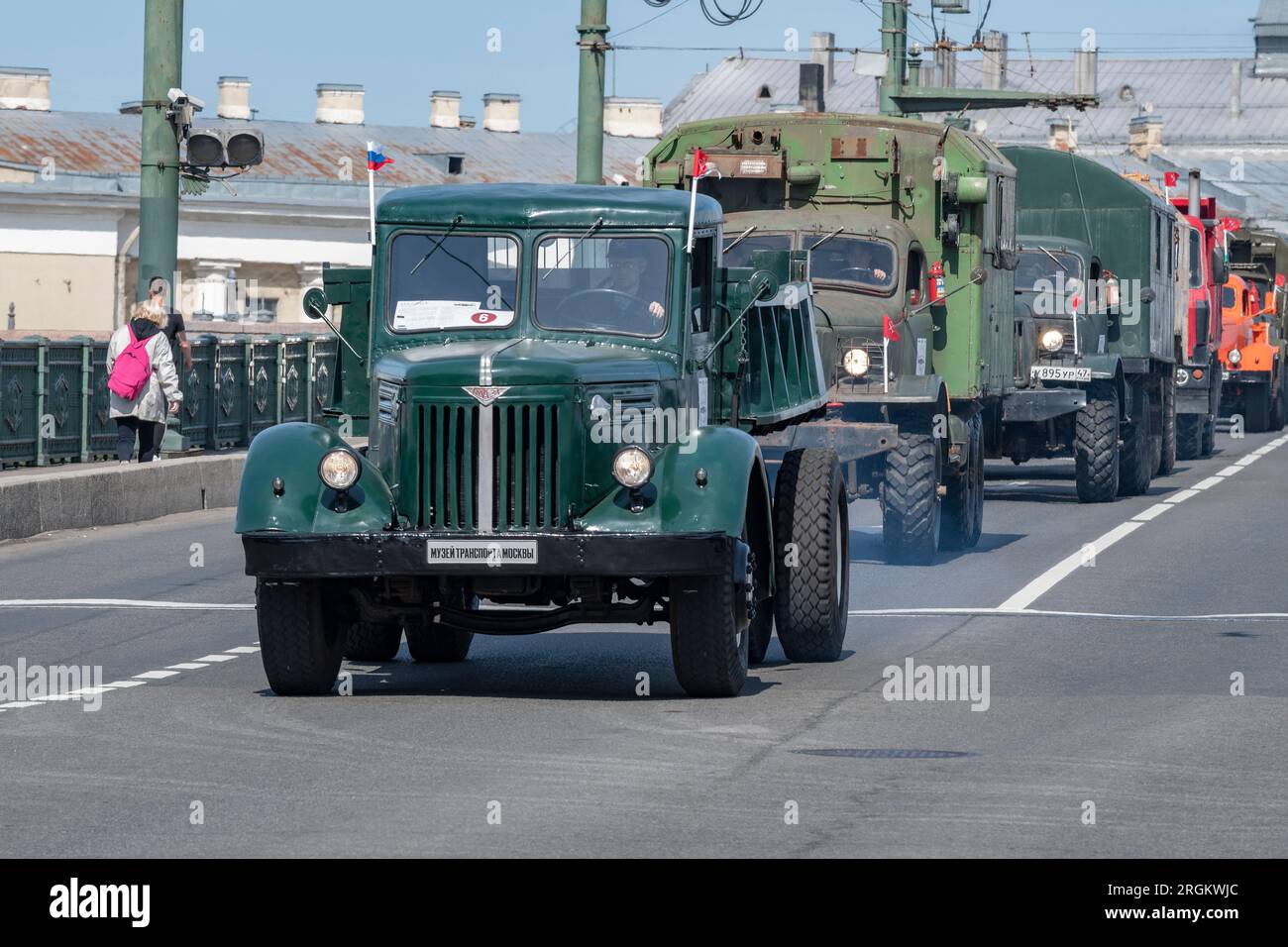 SAINT PETERSBURG, RUSSIA MAY 20, 2023 Old Soviet dump truck MAZ205A