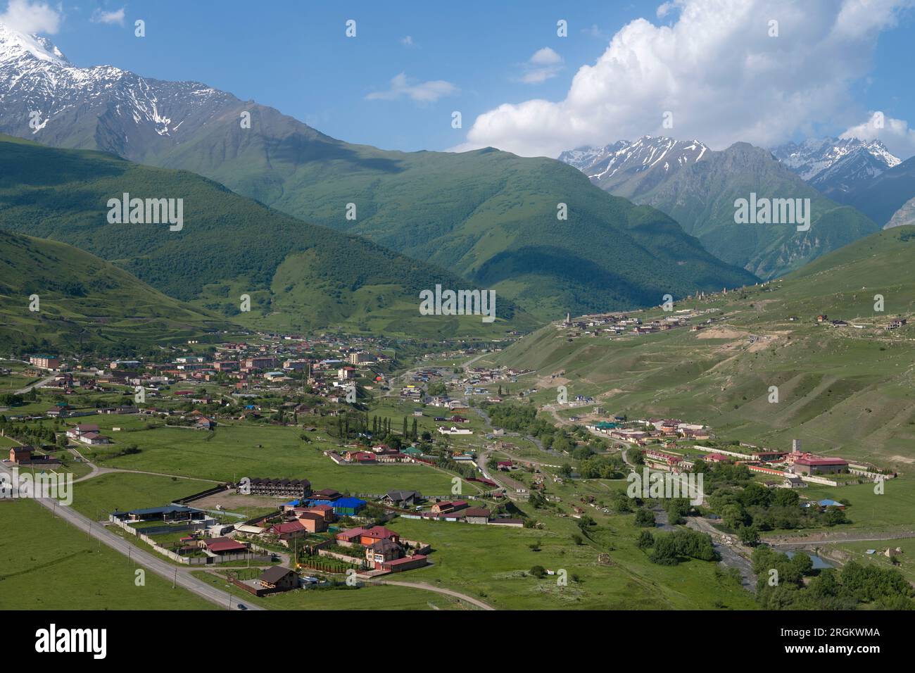 Upper Fiagdon and surroundings on a sunny June day. North Ossetia Alania. Russian Federation Stock Photo