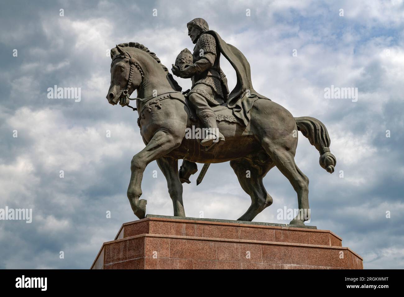 RYAZAN, RUSSIA - JUNE 16, 2023: Monument to Grand Duke Oleg Ryazansky against the background of a cloudy sky Stock Photo