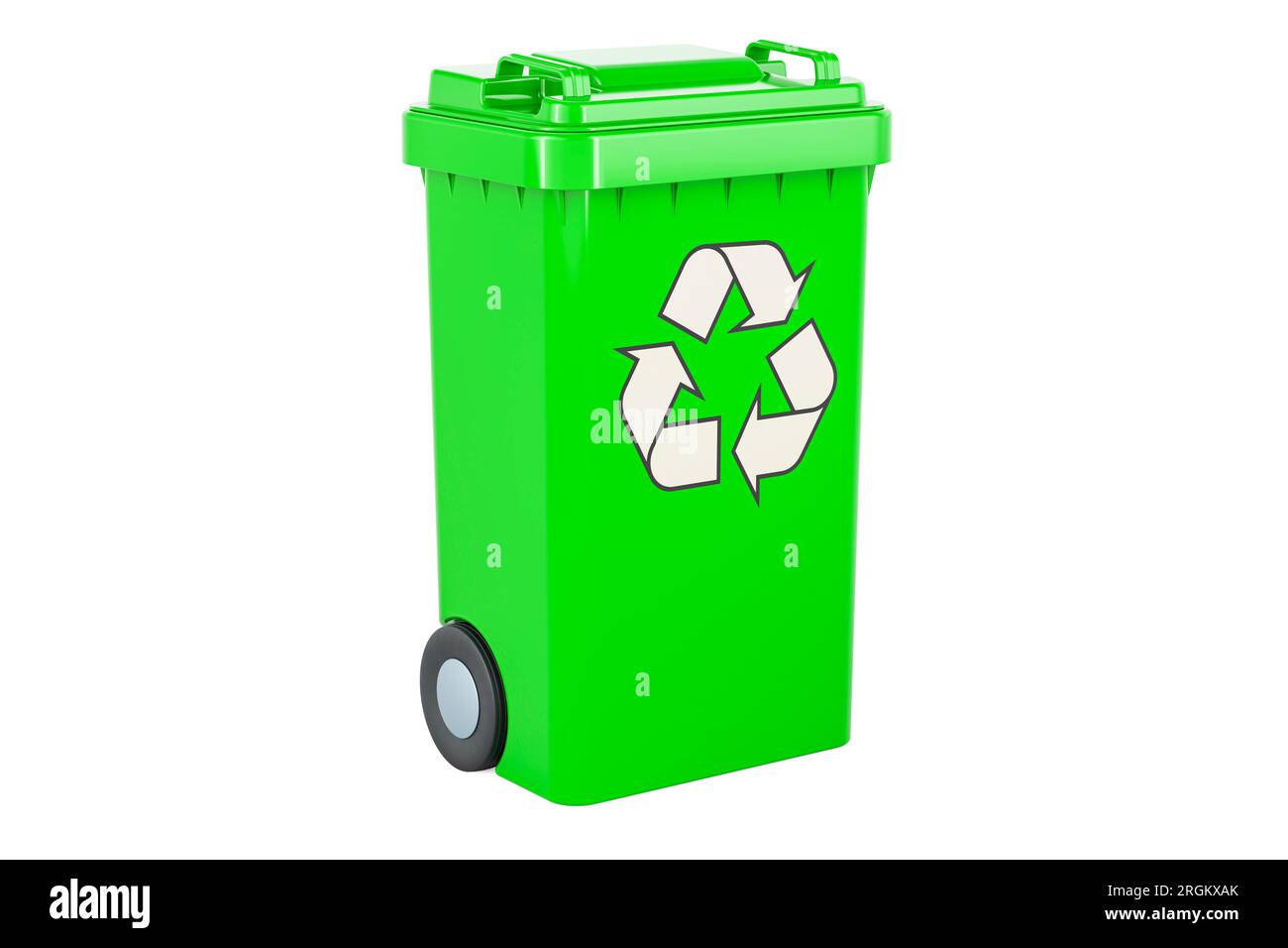 Green recycling trash can, 3D rendering isolated on white background