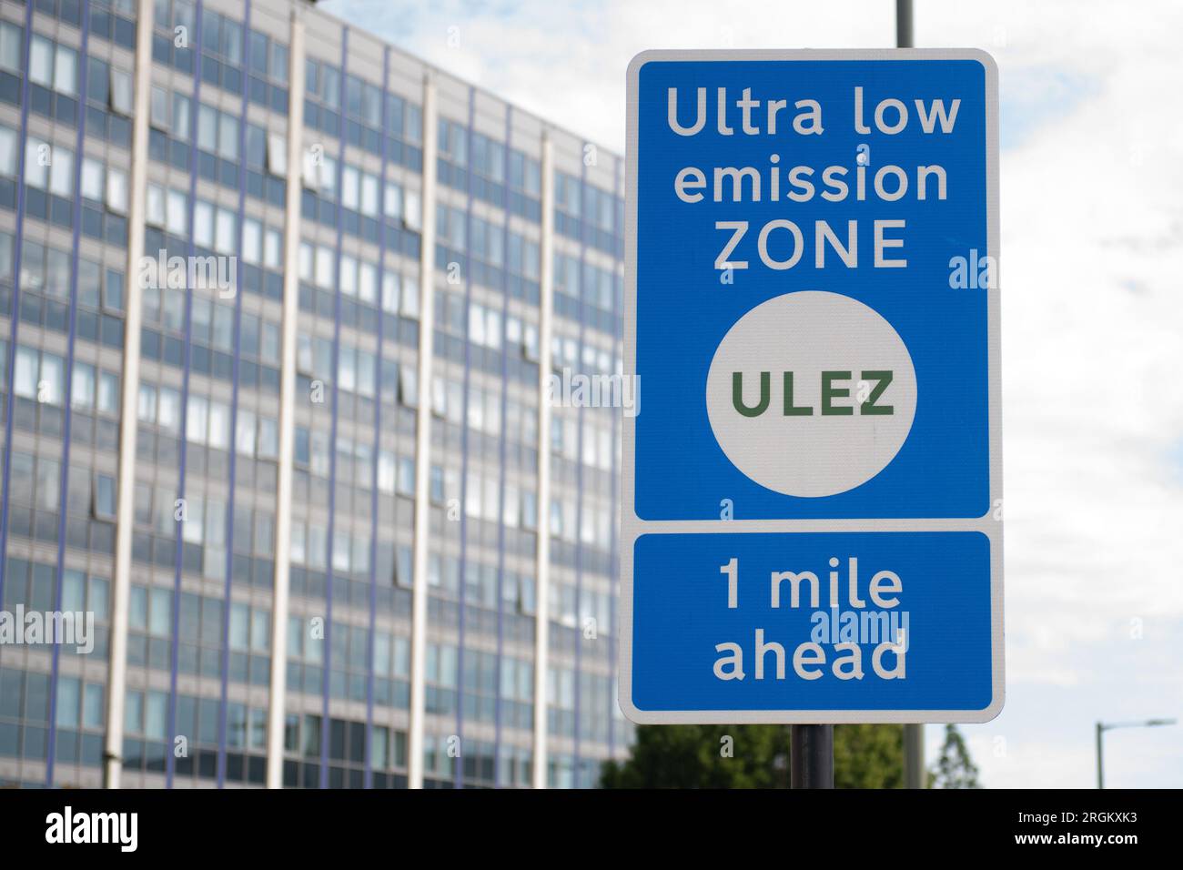 London, UK. 10 Aug 2023. A general view of ULEZ (Ultra Low Emission Zone) signs on Edgware Road in North London. Mayor of London Sadiq Kh Stock Photo