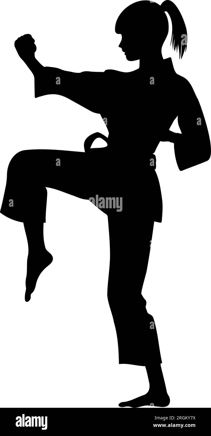 Karate woman in action silhouette. Vector illustration Stock Vector