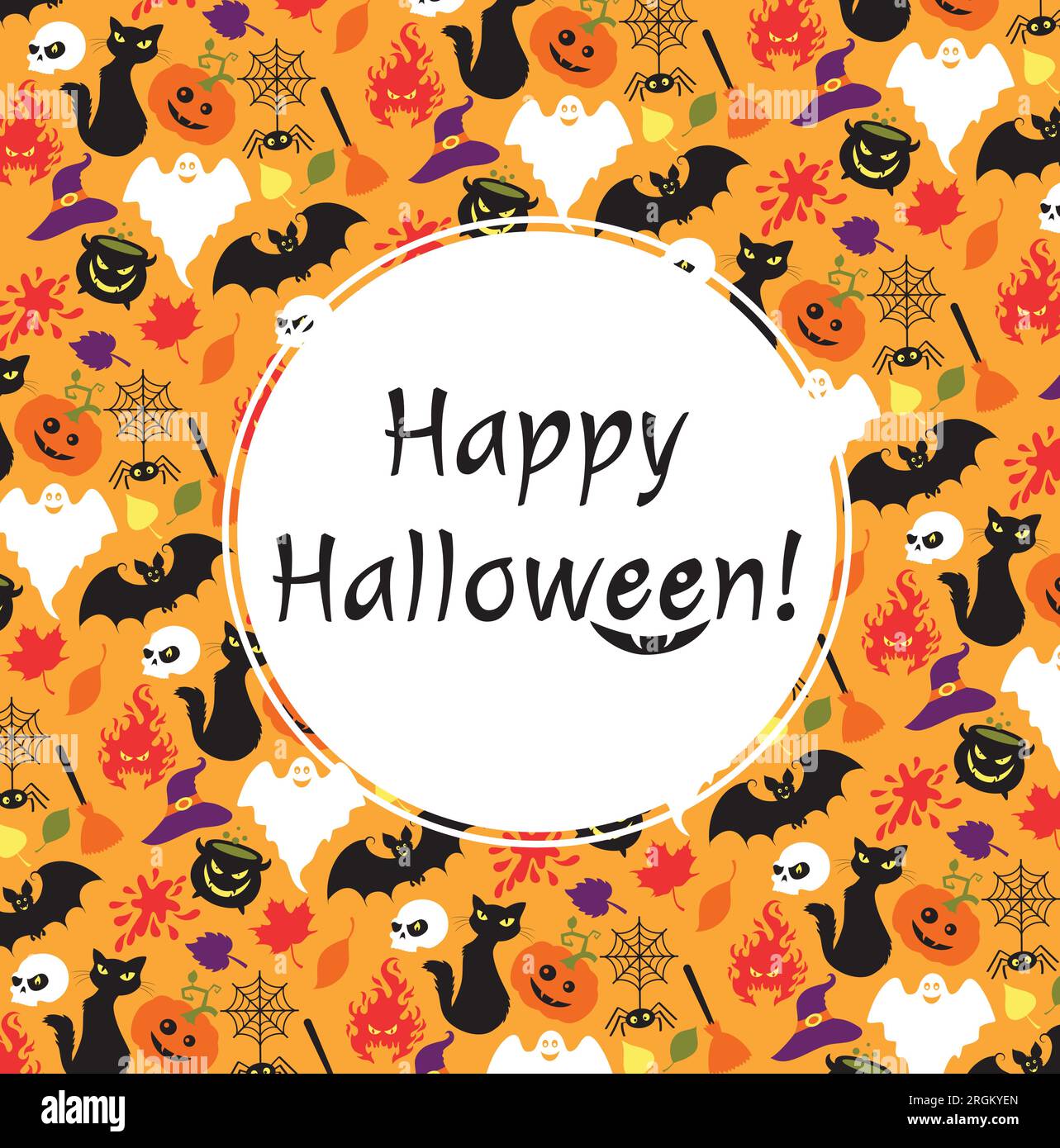 White circle with text on the seamless pattern for Halloween. Stock Vector