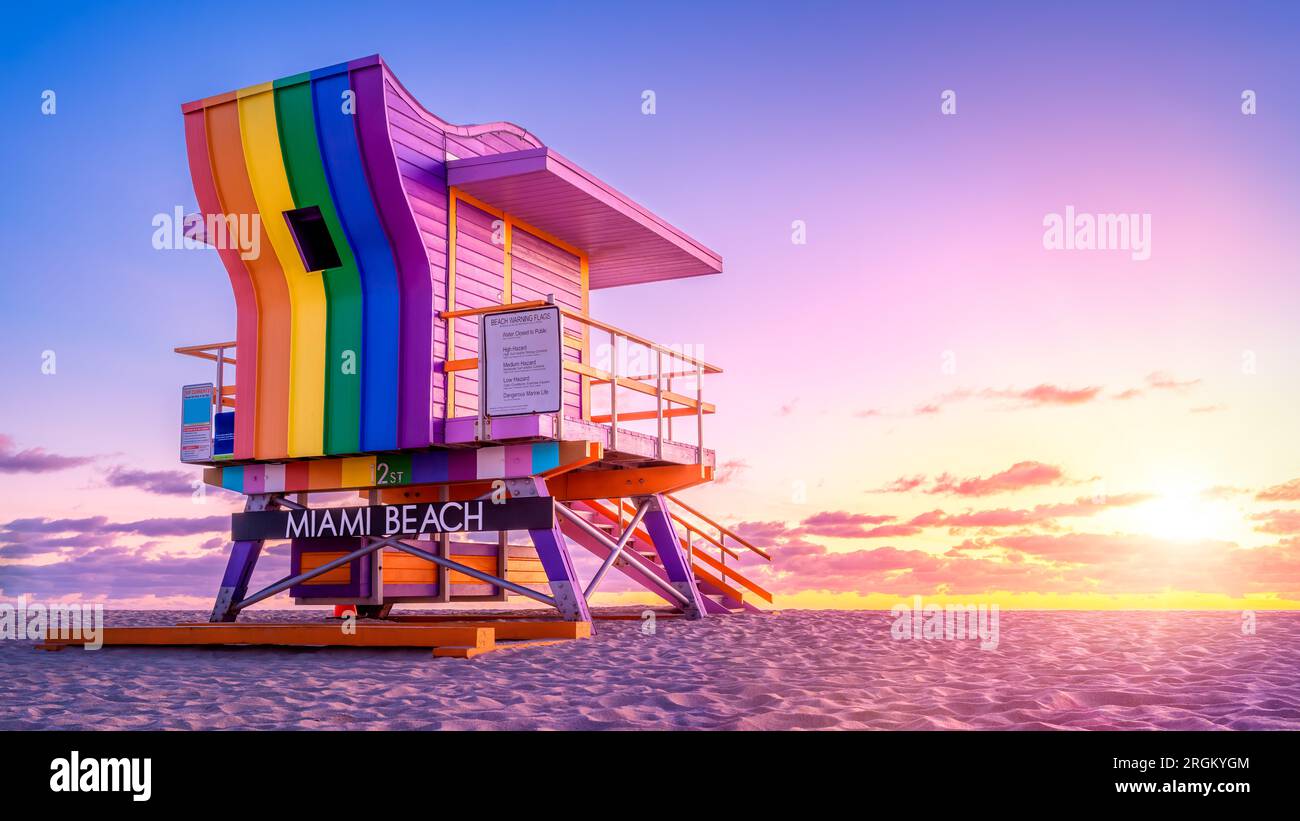 colorful lifeguard hut at miami beach, florida Stock Photo - Alamy