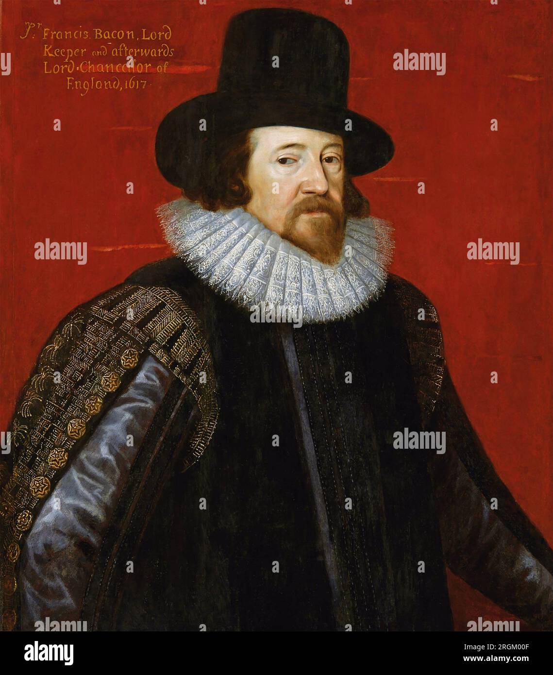 FRANCIS BACON  (1561-1626)  English statesman and philosopher in the 1617 painting by Paul van Somer Stock Photo